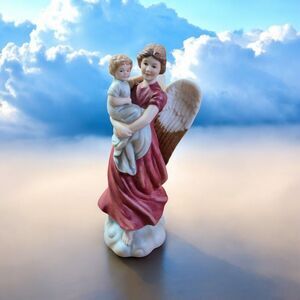 Homco 1414 Angel Holding Baby Child Figurine Home Decor Memorial Porcelain 7.5"